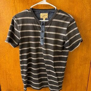 Lucky Brand Black and Gray Striped Henley Shirt